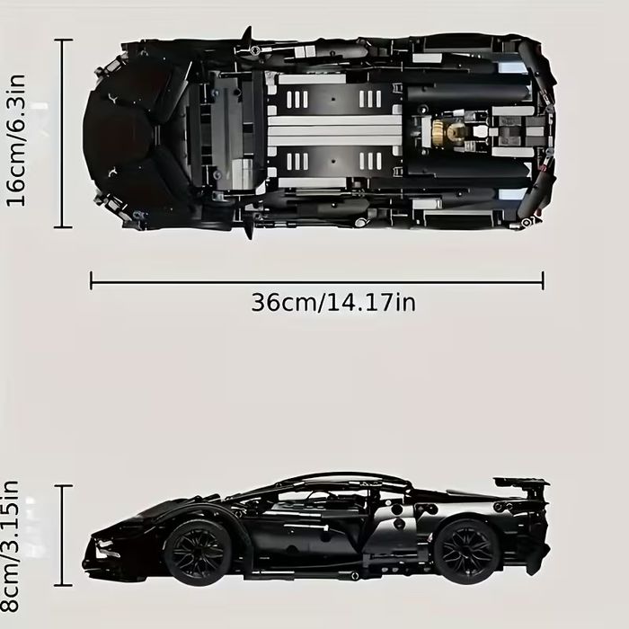 Конструктор Чорний Спорткар 1352 деталі. Велике Авто 36см. Модель JZH