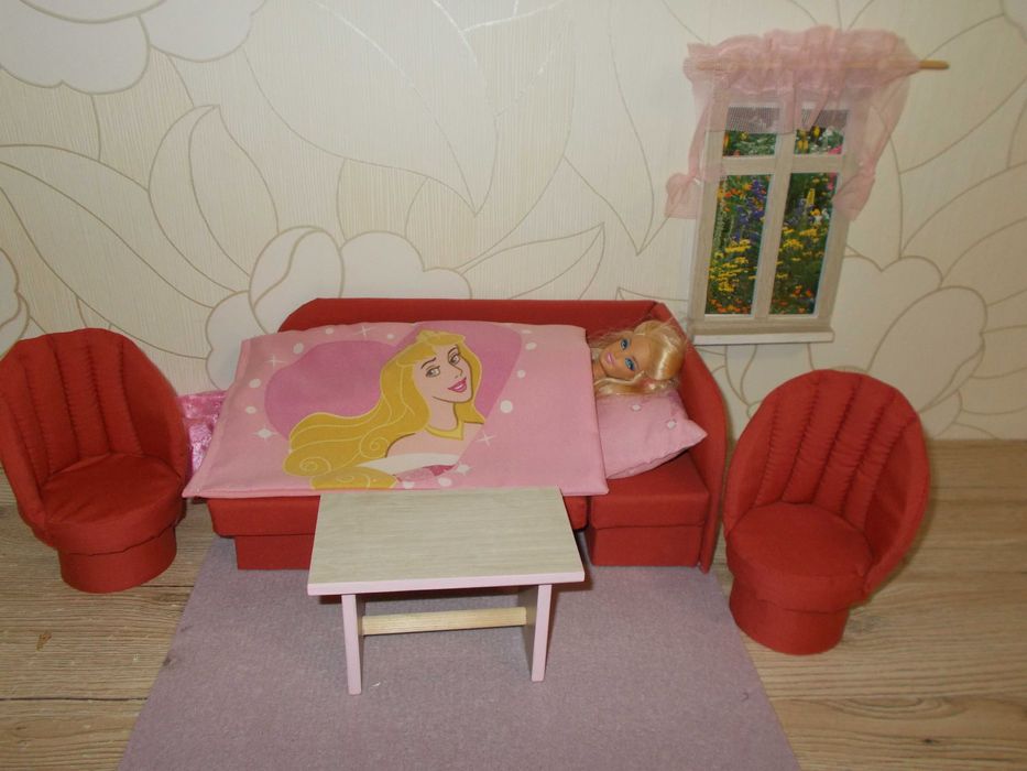 tapicerowane mebelki dla lalek typu barbie rogówka fotele stolik