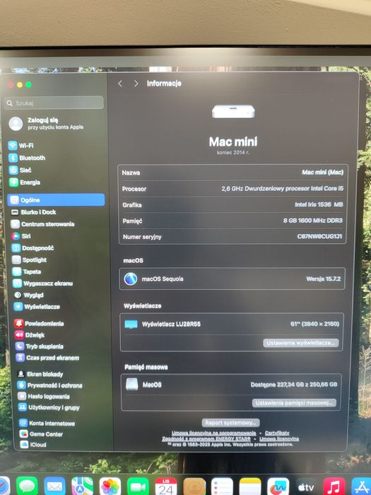 Mac Mini 7.1, 8gb, i5, SSD 250gb, Sequoia
