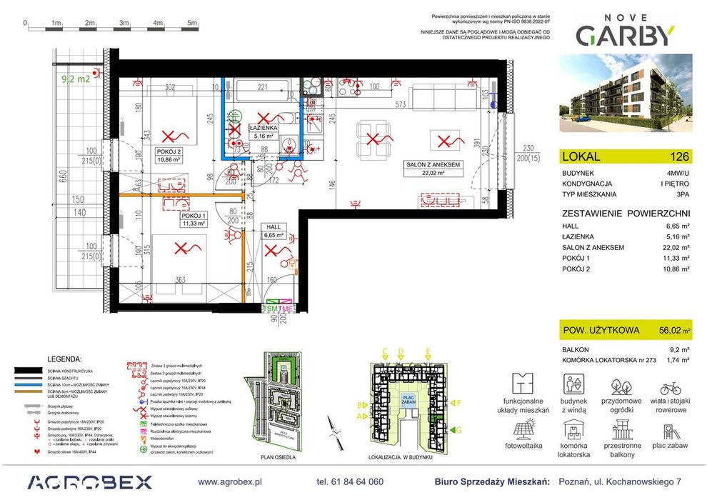 3-pokojowe mieszkanie 56m2 + balkon