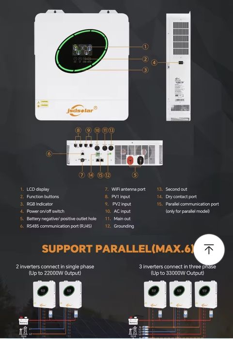 Паралельний Гібридний Інвертор jsd solar 11 kw 48 v