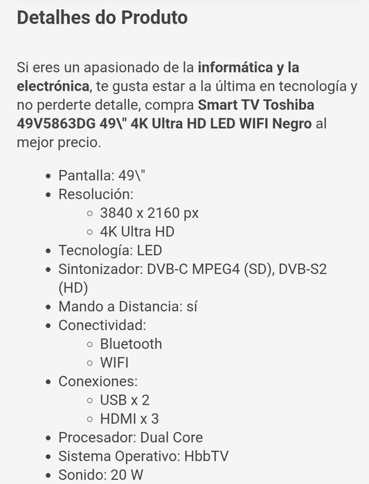 TV Toshiba 49 4k led