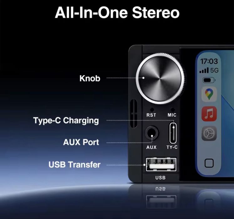 Radio 1 din universal Carplay e Android Auto