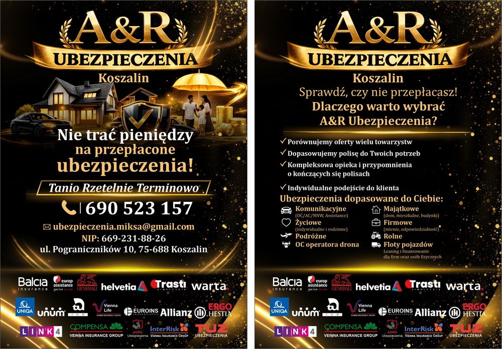 A&R Ubezpieczenia Koszalin multiagencja rzetelnie i terminowo
