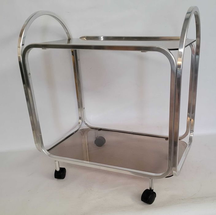 bauhaus stolik ALUMINIOWY dymione  szkło, lata 70