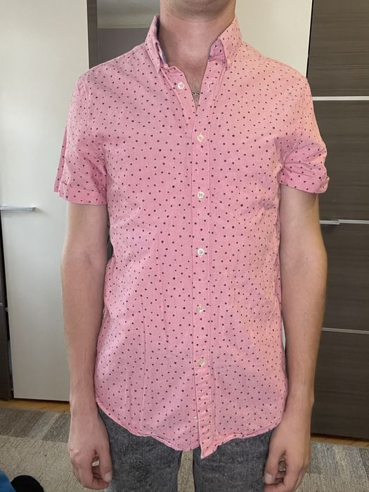 Чоловіча сорочка коротким рукавом Zara S мужская рубашка розовая