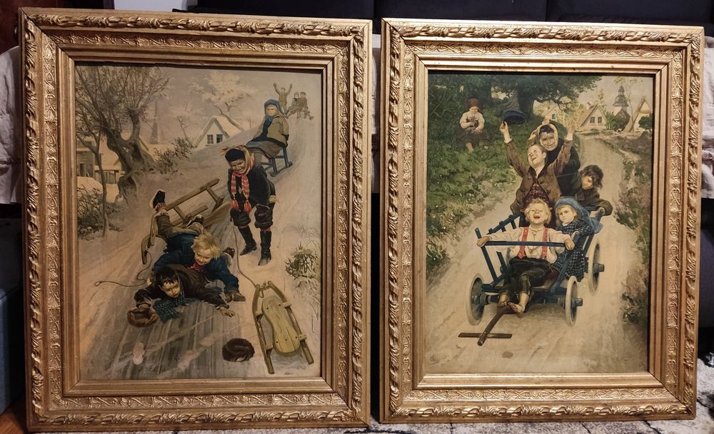 Vintage obraz duży w złotej ramie