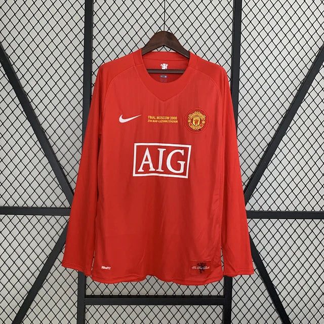 Camisola Principal do Manchester United 2007/2008 manga comprida