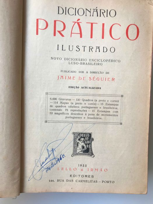 Dicionário Prático Ilustrado 1972 esgotado Jaime Séguier Lello Irmão