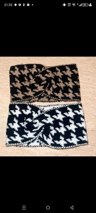 Nowe opaski wełniane ciepłe pepitka kratka damskie rozmiar uniwersalny