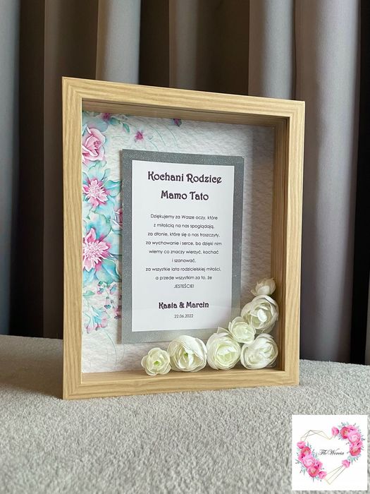 Podziękowanie dla Rodziców prezent w ramce kwiaty