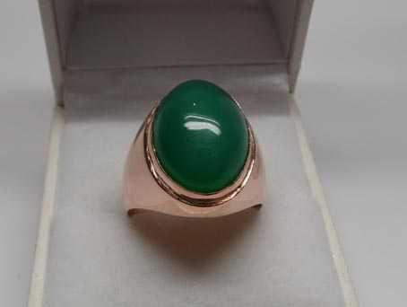 Złoty pierścionek z chalcedonem zielony chalcedon R.21