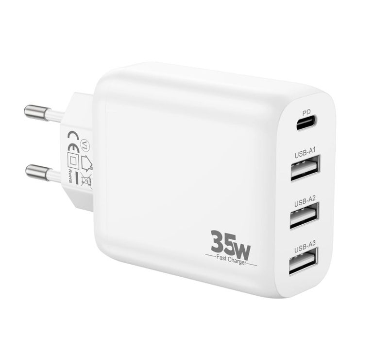 Wtyczka USB CREAPICO, ładowarka 35 W, 4-portowa, 1 szt., biała