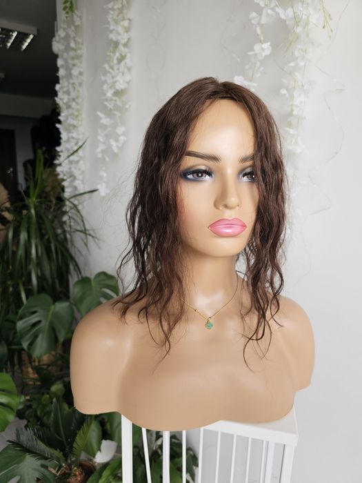 Tupet topper z włosów naturalnych kreconych Anna fale naturlany brąz