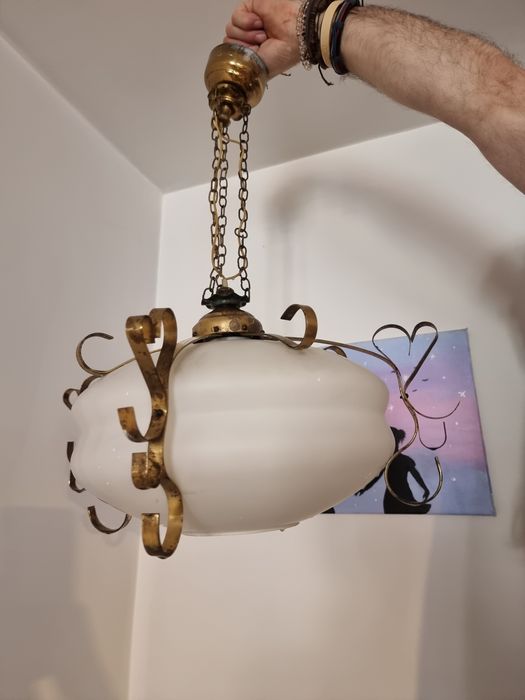 Antyk, stara lampa PRL, szkło mosiądz