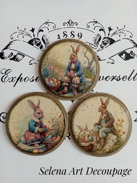 Ozdobne podstawki Prowansja vintage farmhouse shabby chic decoupage