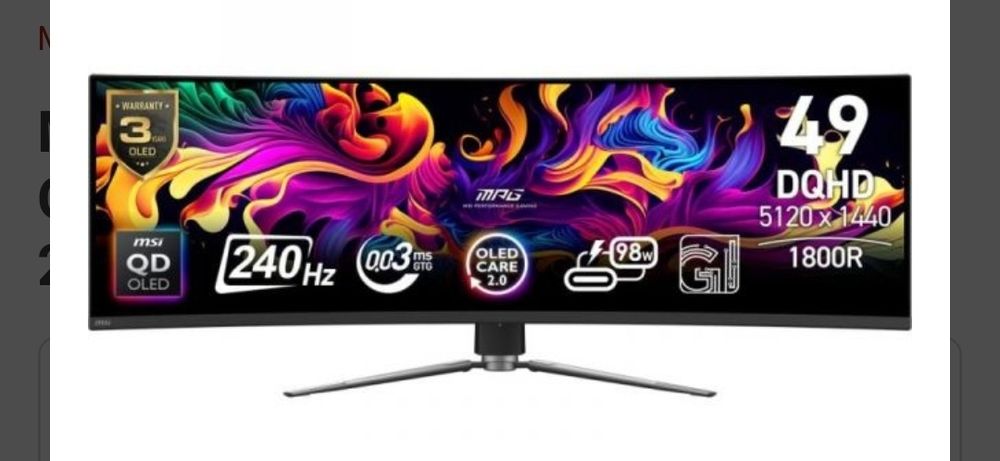Monitor Gaming MSI 49" 491CQPX QD-OLED