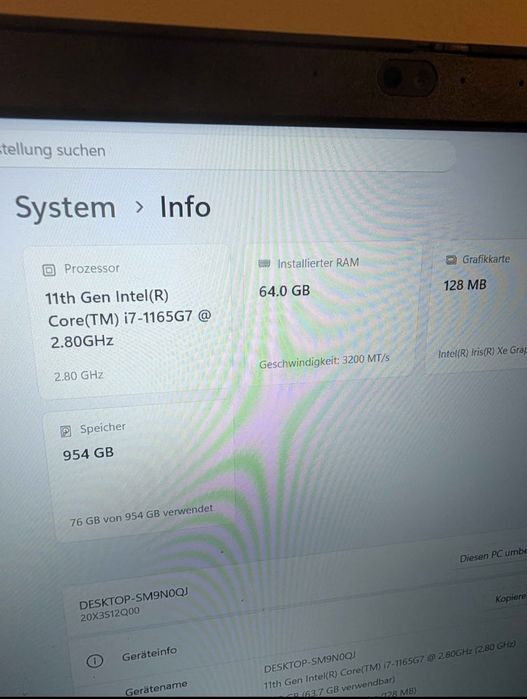 Lenovo L15 Corei7 64 GB RAM 1TB SSD
