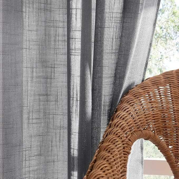 Zasłony z lnianą strukturą na taśmie 140x220 cm 2 szt ciemnoszare