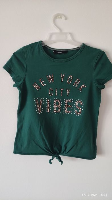 Zielona bluzeczka George r 122 128 cekiny panterka