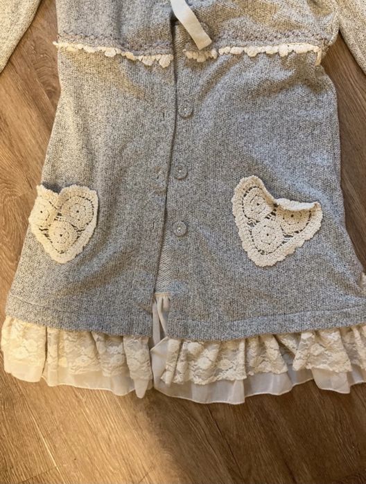 Cardigan vintage koronka szary