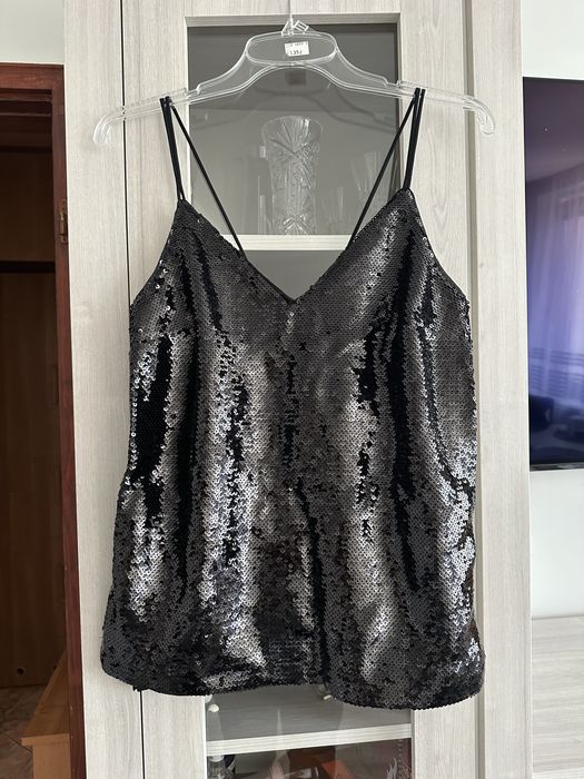 H&M rozmiar S czarna cekinowa bluzka top impreza wieczorowa elegancka