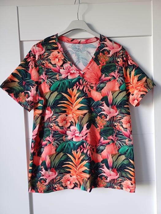 Nowy T-shirt dekolt w serek M, bawełna, handmade