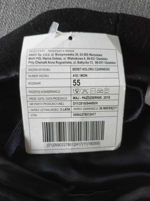 Beret czarny wojsk pancernych wzór 418/mon rozmiar 55