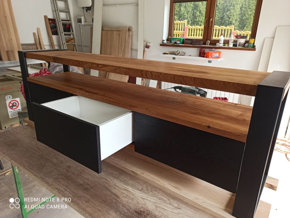 Rtv Bardo, lity dąb, pod telewizor, Loft, 160/ 120-200 cm Blum, jesion