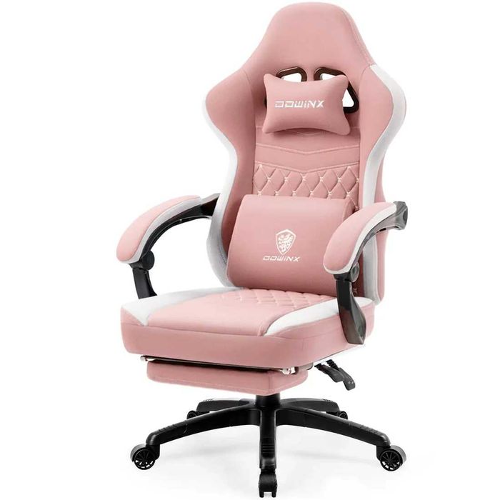 Fotel gamingowy z masażerem różowy fotel obotowy ergonomiczny Dowinx