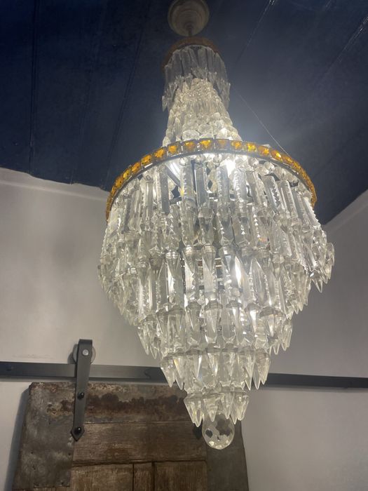 Lustre grande candeeiro de tecto pedras tangerina