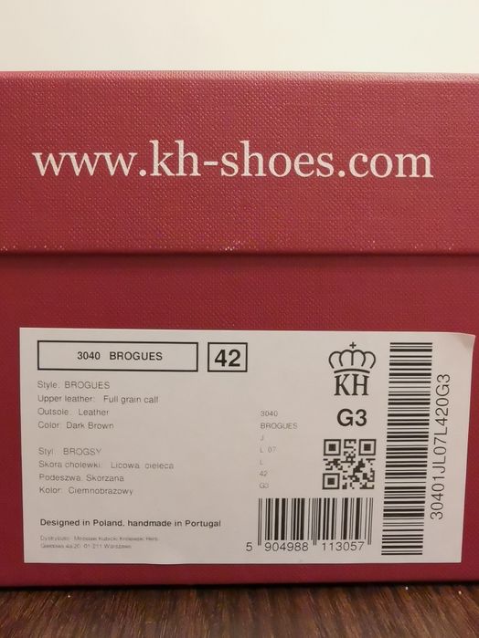 Buty Brogsy Brogue Oxford Królewski Herb KH 304 Ciemnobrązowe r 42 No