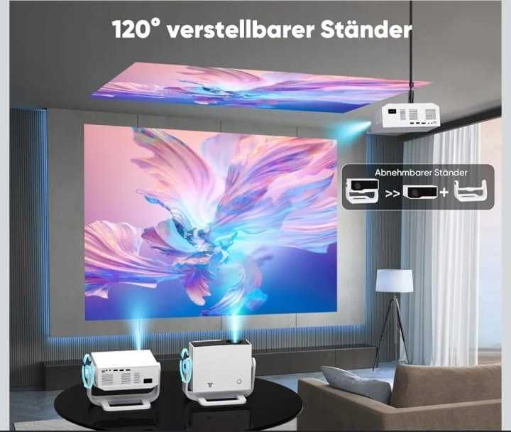 WIELIO, Projektor smart Android 11 obsługa 4K 1080P 28 000 lm WiFi 6 BT 5.2