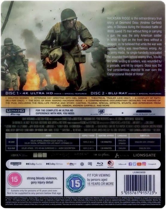Hacksaw Ridge Przełęcz ocalałych Steelbook 4K+BD w.ENG oop!