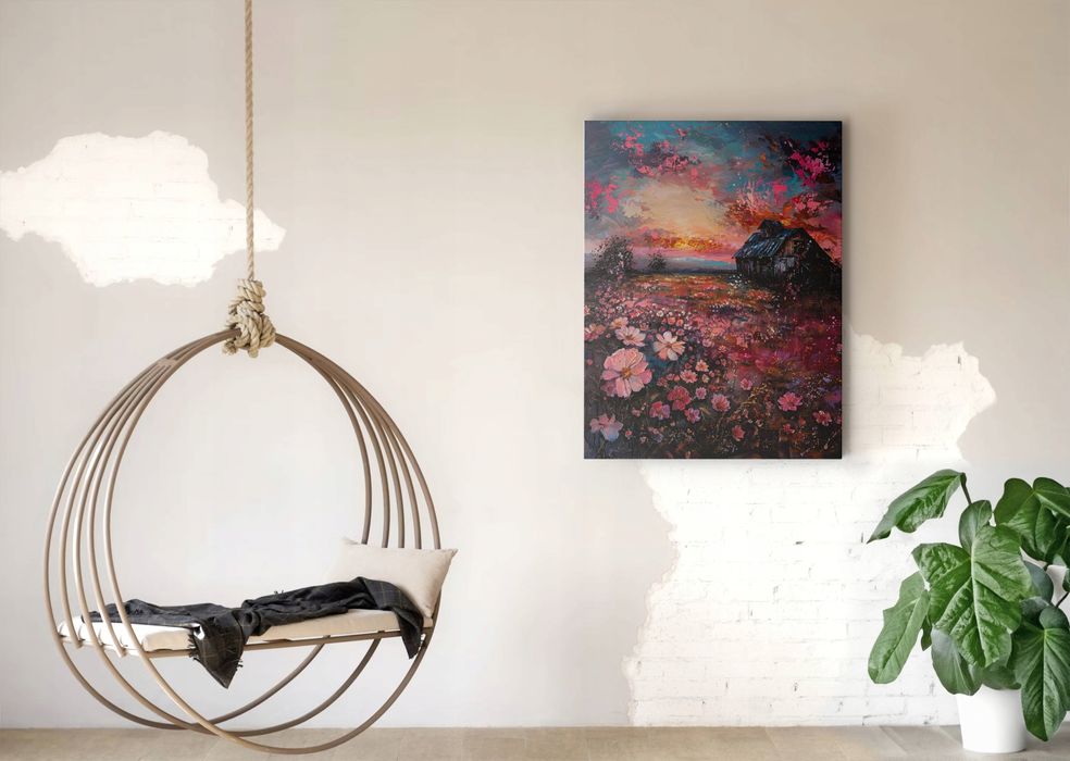 Obraz na płótnie "Zachód Słońca nad Kwiatami" 30x40 cm