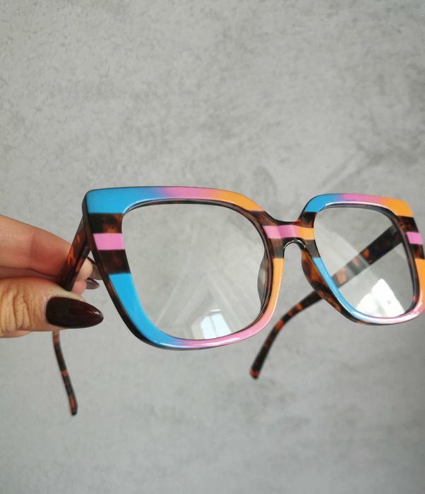 Okulary duże kwadratowe okulary damskie kolorowe Retro vintage zerówki