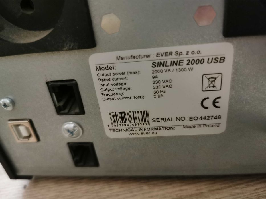UPS EVER Sinline 2000 USB 2000 VA / 1300W Czysty SINUS