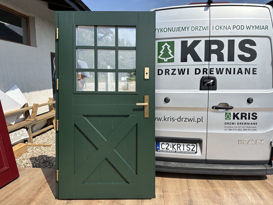 Drzwi zewnętrzne drewniane zielone Amerykańskie MONTAŻ  Cała Polska