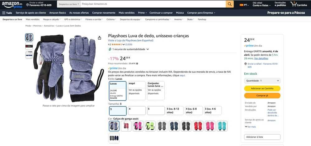 Playshoes Luva unissexo criança Tam 3