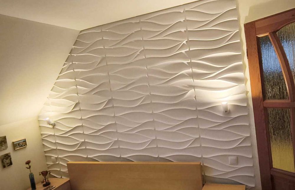 PANELe Dekoracyjne BIAŁA FALA 3D 50x50cm Wodoodporne KASETON PCV Nowoc
