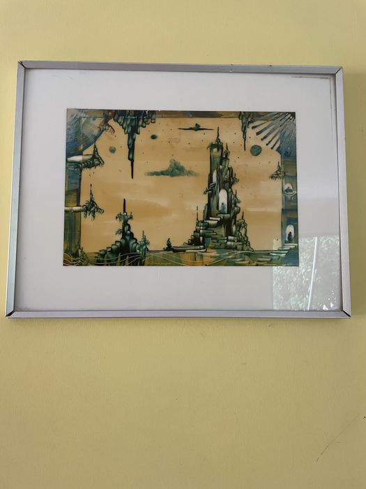 Quadro pintura acrilica com moldura em aluminio, mede 53cm de comprimento e 41 cm altura