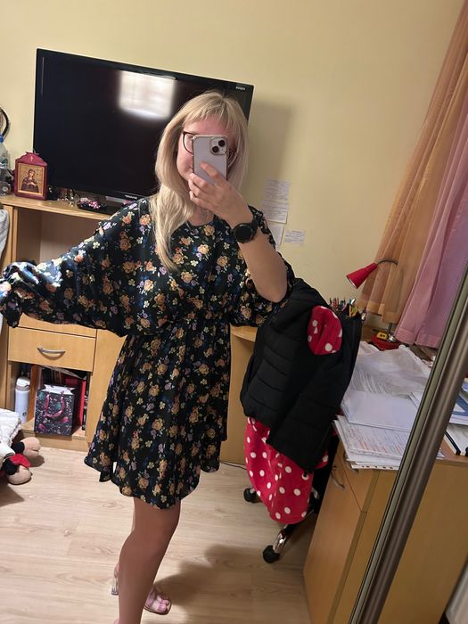 Zara sukienka w kwiaty XS rękaw kimono