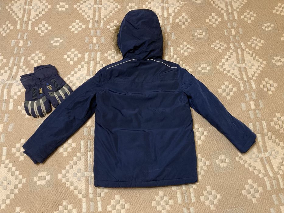 Куртка на натуральному пуху, зимові перчатки, зріст 134 см