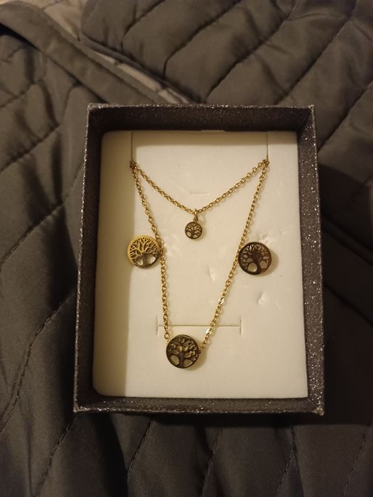 Conjunto colar duplo e brincos trevo