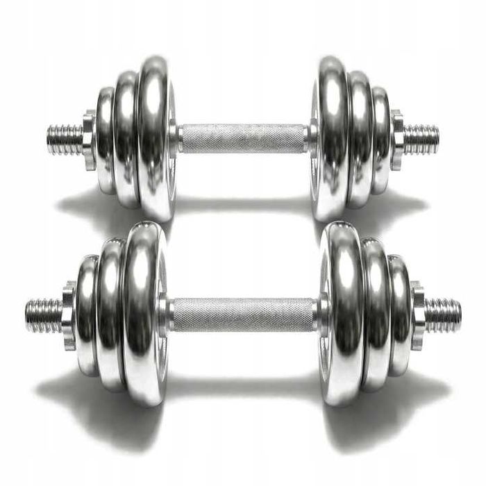 Hantle Żeliwne Chromowane 2x15 Solidne 25mm Walizka Zestaw 30kg Łącznik
