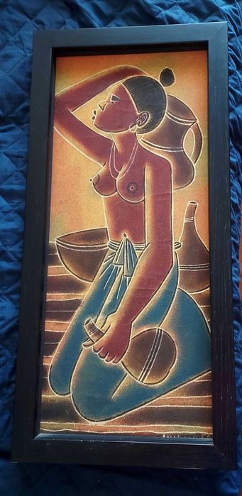 Quadro de Angola pintado em tela com tinta de  areia 32cmx 68 cm