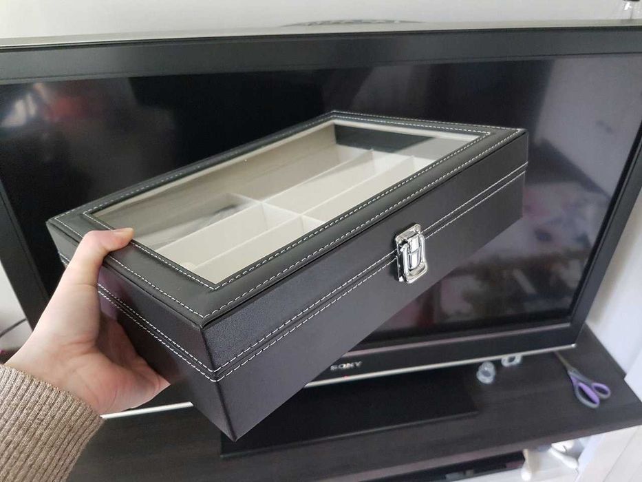 Szkatułka na okulary 8 szt organizer etui czarne z okienkiem
