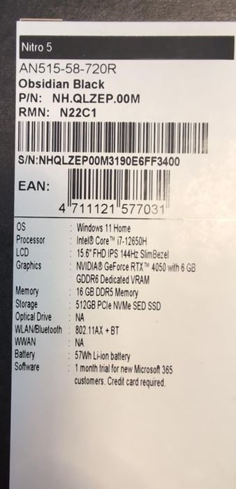 Acer Nitro 5 N22C1 i7