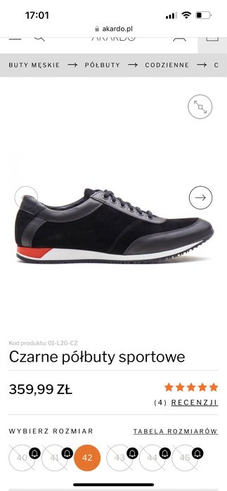 Buty męskie czarne rozm.wkładki 27cm