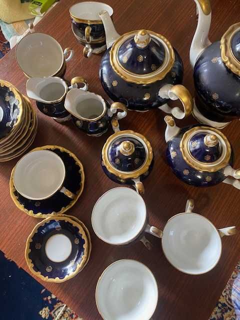 столово-чайний німецький сервіз, кобальт+ золото